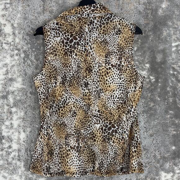 Studio 1940 Womens Size M Leopard Ruffle V Neck Button Top Sleeveless Shirt - Picture 4 of 8